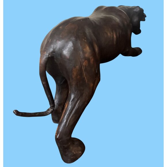 Vtg 21" Leather Wrapped Stalking Black Panther Jaguar Cat Statue Figure - Picture 3 of 9